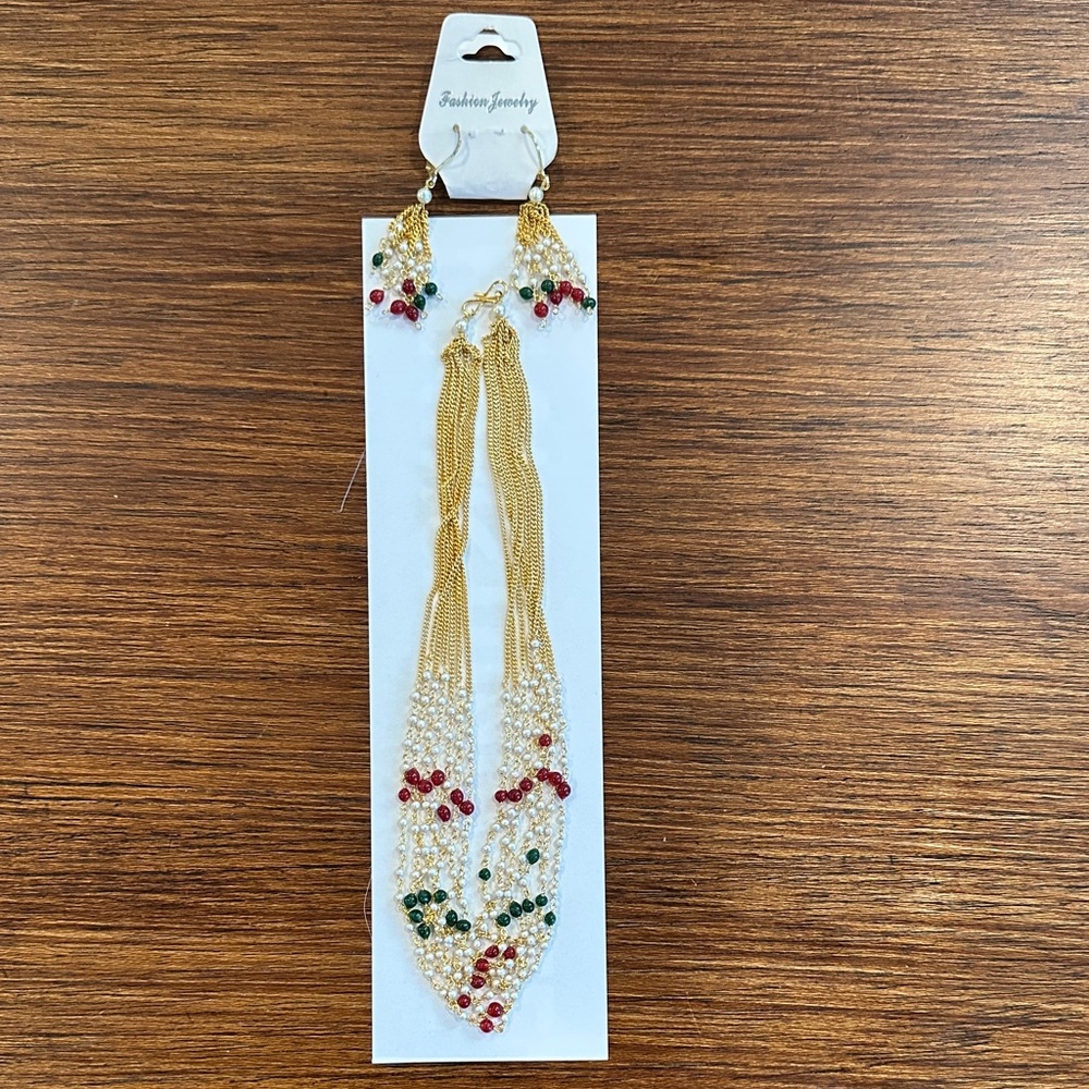 Beaded Necklace and Drop Earring Set